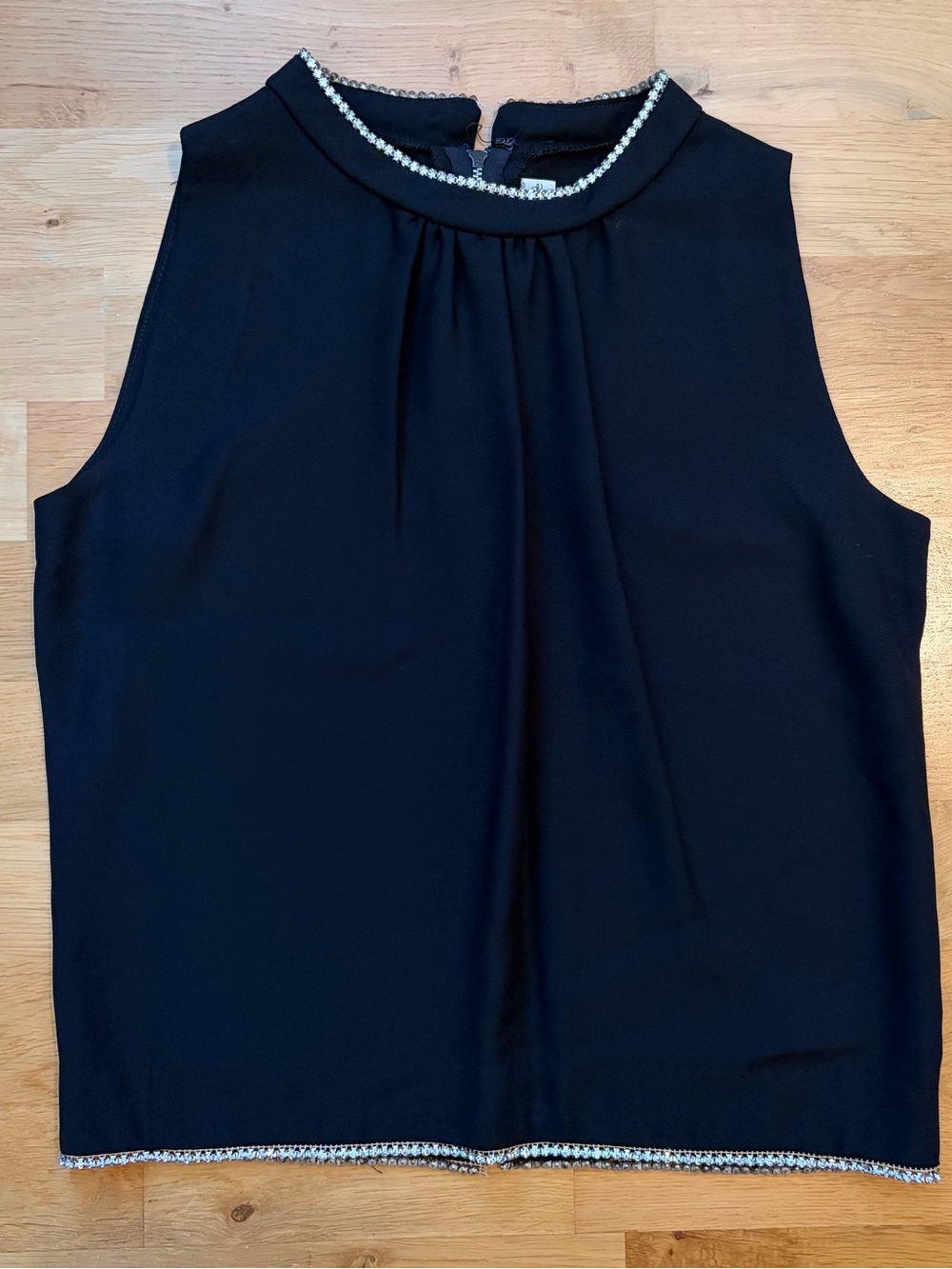 Vintage Joanna Embellished Mock Neck Top Black Sleeveless Blouse TALON Zip S